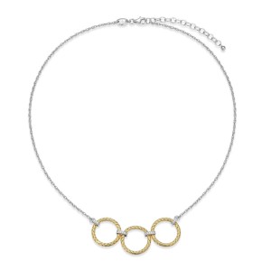 Charles Garnier Two-tone Sterling Silver CZ-accented Triple-circle Necklace