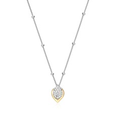 Charles Garnier Sterling Silver And 14kt Yellow Gold  "Touch Of Gold" Diamond Pendant Necklace Charles Garnier Sterling Silver And 14kt Yellow Gold  "Touch Of Gold" Diamond Pendant Necklace