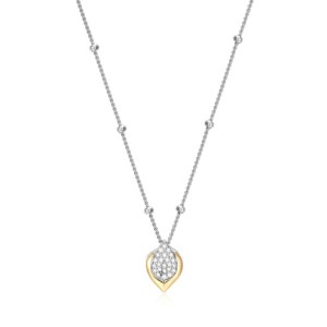 Charles Garnier Sterling Silver And 14kt Yellow Gold  "Touch Of Gold" Diamond Pendant Necklace