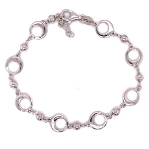 Sterling Silver Bead And Circle Link Bracelet.  This 