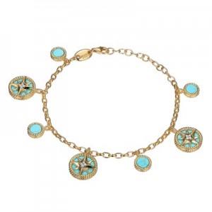 Charles Garnier 18kt Yellow Gold Over Sterling Silver And Synthetic Turquoise "Compass Rose"  Bracelet