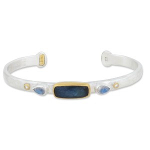 Lika Behar Sterling Silver And 24kt Yellow Gold Labradorite/Onyx Doublet, Moonstone And Diamond "Moondance" Cuff Bracelet