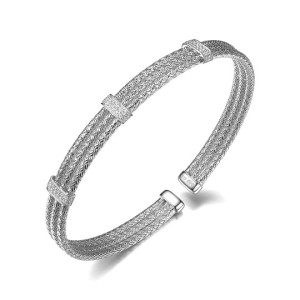 Charles Garnier Sterling Silver And CZ Flexible Cuff Bracelet