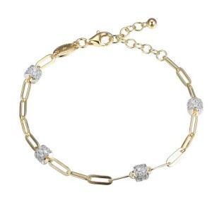 Charles Garnier 18kt Yellow Gold Over Sterling Silver & CZ "paperclip" Link Bracelet