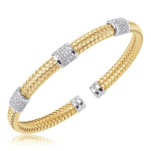 Charles Garnier 18kt Yellow Gold Over Sterling Silver Cuff Bracelet With CZ Accents