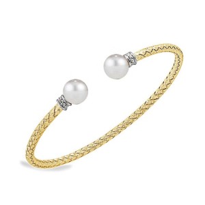 Charles Garnier 18kt Yellow Gold Over Sterling Silver And Pearl Cuff Bracelet With CZ Accents