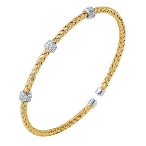 Charles Garnier 18kt Yellow Gold Over Sterling Silver Cuff Bracelet With CZ Accents