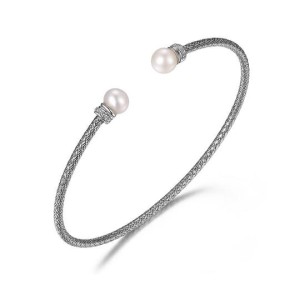 Charles Garnier Sterling Silver And Pearl Cuff Bracelet With CZ Accents