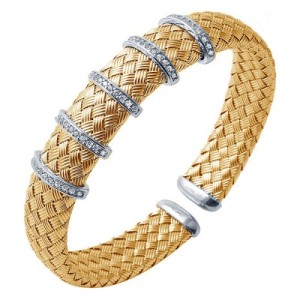 Charles Garnier 18kt Yellow Gold Over Sterling Silver And CZ "Montecchio" Flexible Cuff Bracelet