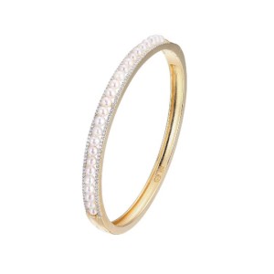Charles Garnier 18kt Yellow Gold Over Sterling Silver Hinged Pearl And CZ Bracelet