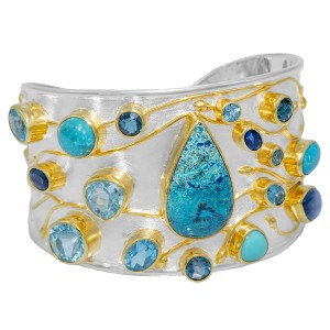 Michou Sterling Silver And 22kt Vermeil Multi-gemstone Wide Cuff Bracelet