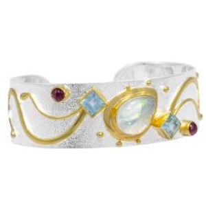 Michou Sterling Silver And 22kt Vermeil Topaz And Opal Cuff Bracelet