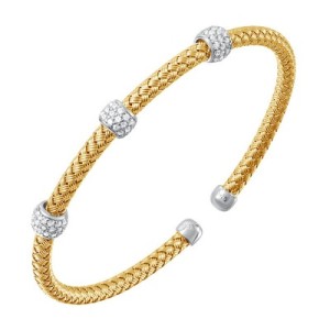 Charles Garnier 18kt Yellow Gold Over Sterling Silver And CZ "Tina" Flexible Cuff Bracelet