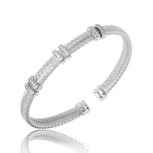 Charles Garnier Sterling Silver And CZ "Venetto" Flexible Cuff Bracelet