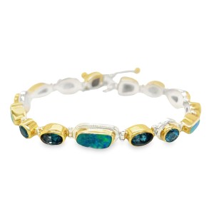 Michou Sterling Silver And 22kt Vermeil Blue Topaz And Opal Bracelet