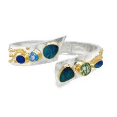 Michou Sterling Silver And 22kt Vermeil Blue And Envy Topaz, Opal  Cuff  Bracelet