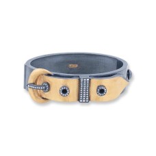 Lika Behar "Deco" 24kt Fusion Gold And Oxidized Silver Diamond Buckle Style Bangle Bracelet