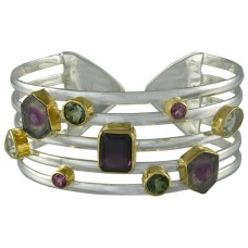 Michou Sterling Silver And 22kt Vermeil Gemstone Cuff Bracelet