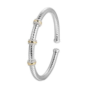 Charles Garnier Sterling Silver CZ-accented Basketweave Cuff Bracelet