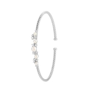 Charles Garnier Sterling Silver Pearl Cuff Bracelet With CZ Accents