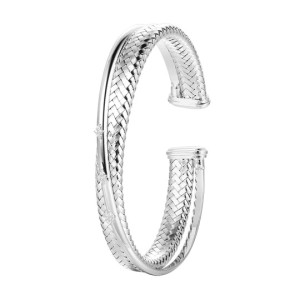 Charles Garnier Sterling Silver CZ-accented Mesh Crossover Cuff Bracelet