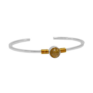Michou Sterling Silver And 22kt Vermeil Rutilated Quartz Cuff Bracelet