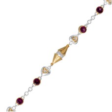 Michou Sterling Silver And 22kt Vermeil Rhodolite Garnet And Pearl Heart Link Bracelet