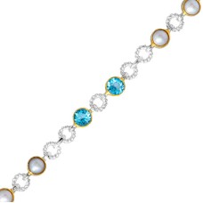 Michou Sterling Silver And 22kt Vermeil Blue Topaz And Pearl Link Bracelet