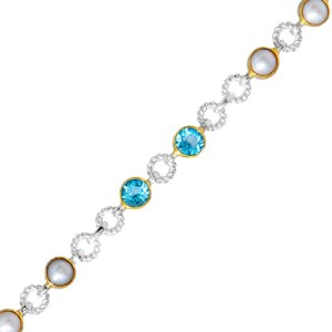 Michou Sterling Silver And 22kt Vermeil Blue Topaz And Pearl Link Bracelet