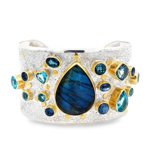 Michou Sterling Silver And 22kt Vermeil "blues" Wide Cuff Bracelet