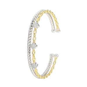 Charles Garnier Two-tone Sterling Silver "Trefle" Double-cuff Bracelet