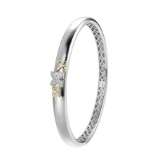 Charles Garnier Two-tone Sterling Silver "Secret Message" Flower Motif Bangle Bracelet