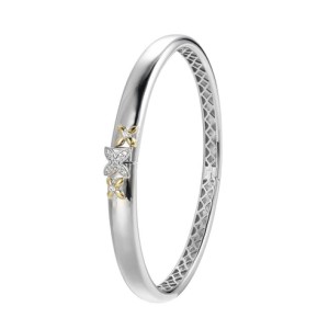Charles Garnier Two-tone Sterling Silver "Secret Message" Flower Motif Bangle Bracelet