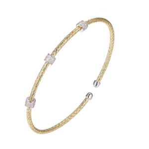 Charles Garnier 18kt Yellow Gold Over Sterling Silver Cuff Bracelet With CZ Accents