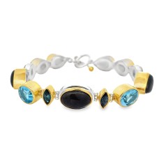 Michou Sterling Silver And 22kt Yellow Gold Vermeil Blue Gemstone Bracelet