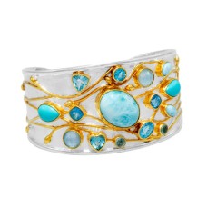 Michou Sterling Silver Cuff With Baby Blue Topaz, Larimar, Sky Blue Topaz And Turquoise