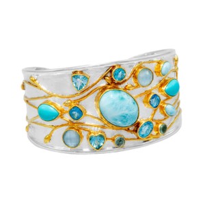 Michou Sterling Silver Cuff With Baby Blue Topaz, Larimar, Sky Blue Topaz And Turquoise