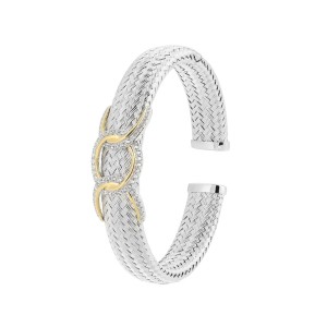 Charles Garnier Two-tone Sterling Silver And CZ Cuff Bracelet