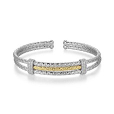 Charles Garnier Two-tone Sterling Silver Double-row CZ-accented Cuff Bracelet Charles Garnier Two-tone Sterling Silver Double-row CZ-accented Cuff Bracelet
