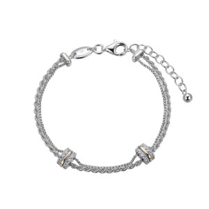 Charles Garnier Two-tone Sterling Silver CZ-accented Double-strand Bracelet