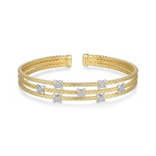 Charles Garnier 14kt Yellow Gold-plated Sterling Silver CZ-flower Station Cuff Bracelet Charles Garnier 14kt Yellow Gold-plated Sterling Silver CZ-flower Station Cuff Bracelet