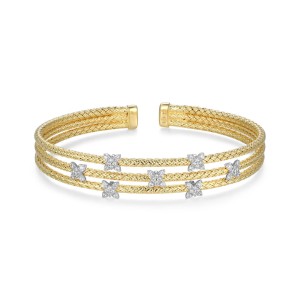 Charles Garnier 14kt Yellow Gold-plated Sterling Silver CZ-flower Station Cuff Bracelet
