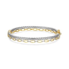 Charles Garnier Two-tone Sterling Silver CZ-accented Bangle Bracelet Charles Garnier Two-tone Sterling Silver CZ-accented Bangle Bracelet