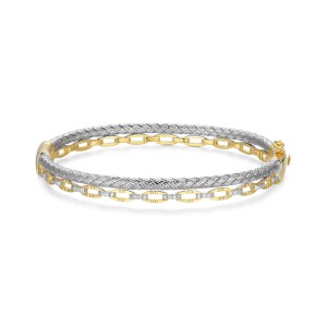 Charles Garnier Two-tone Sterling Silver CZ-accented Bangle Bracelet