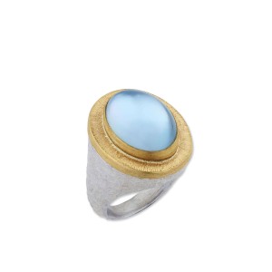 Lika Behar Sterling Silver And 24kt Yellow Gold Blue Topaz & Mother-of-Pearl Doublet Ring