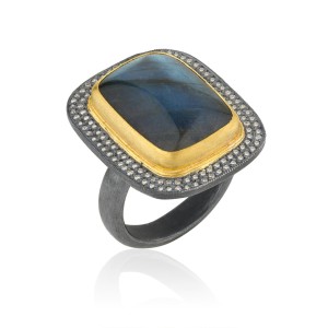 Lika Behar Oxidized Sterling Silver And 24kt Yellow Gold Labradorite And Diamond Ring