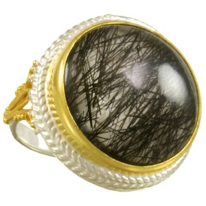 Michou Sterling Silver And 22kt Vermeil Tourmalinated Quartz Ring