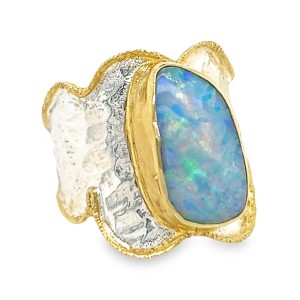 Michou Sterling Silver And 22kt Vermeil Opal Ring