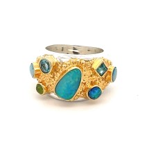 Michou Sterling Silver And 22kt Vermeil Opal, Tourmaline And Topaz Ring