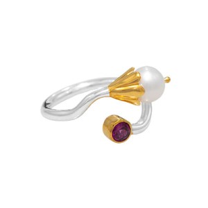 Michou Sterling Silver And 22kt Vermeil Pearl And Rhodolite Garnet Ring